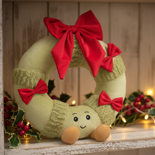 Merry Little Bows Plush Christmas Wreath Sitter