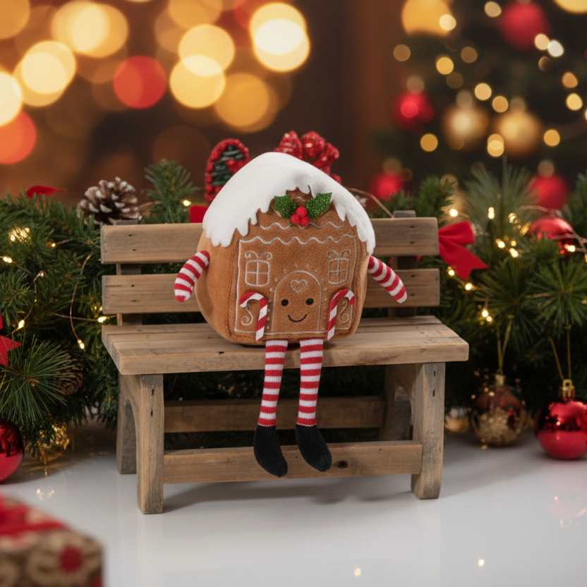 Gingerbread House Fabric Christmas Shelf Sitter