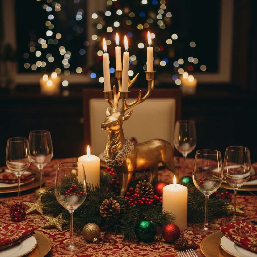 Golden Regal Stag Christmas Candelabra