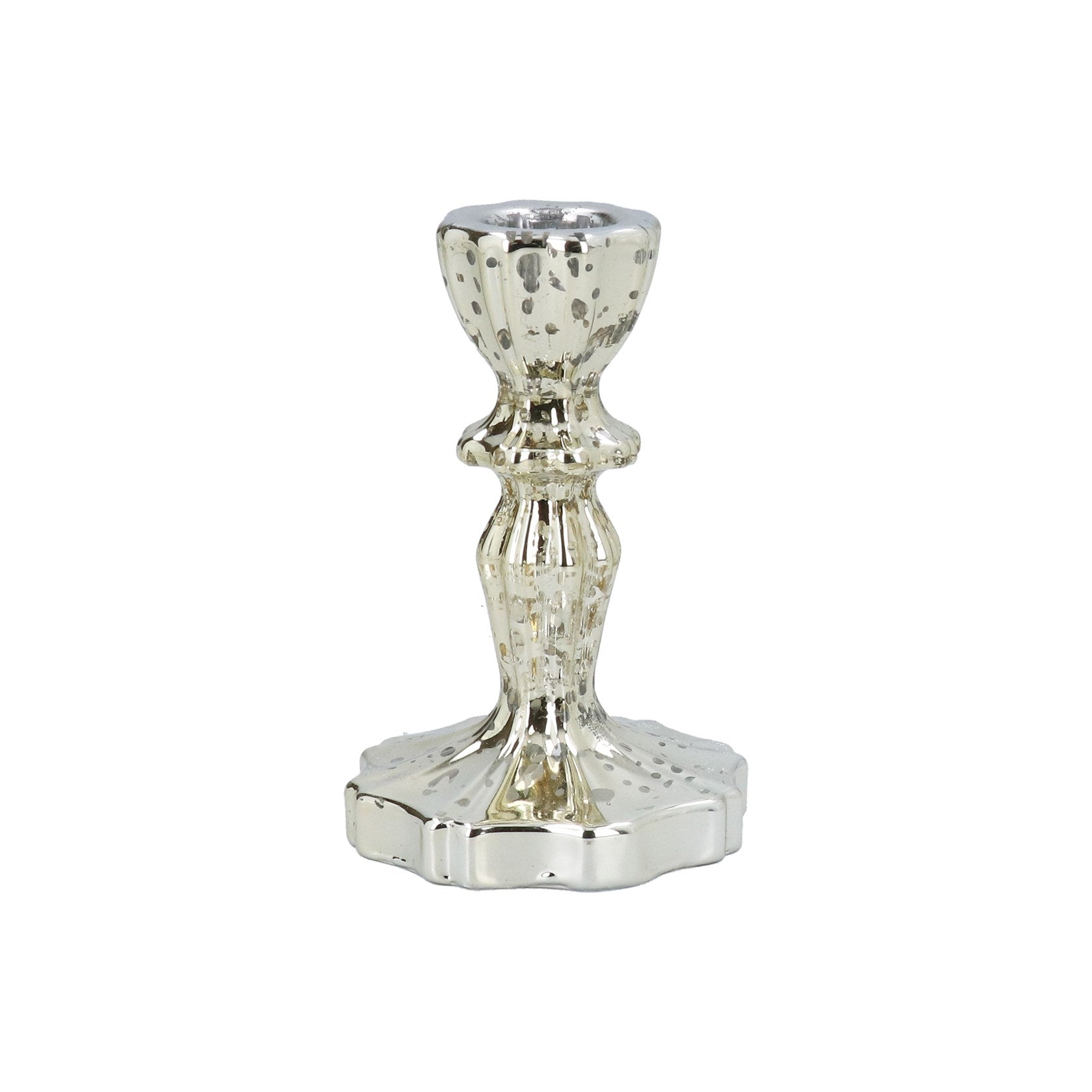Gold crackle effect candle holder on a white background