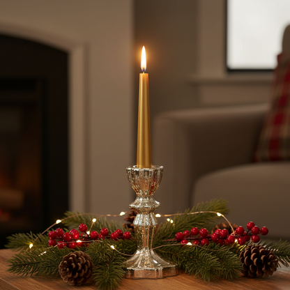Gold Crackle Effect Glass Candle Holder