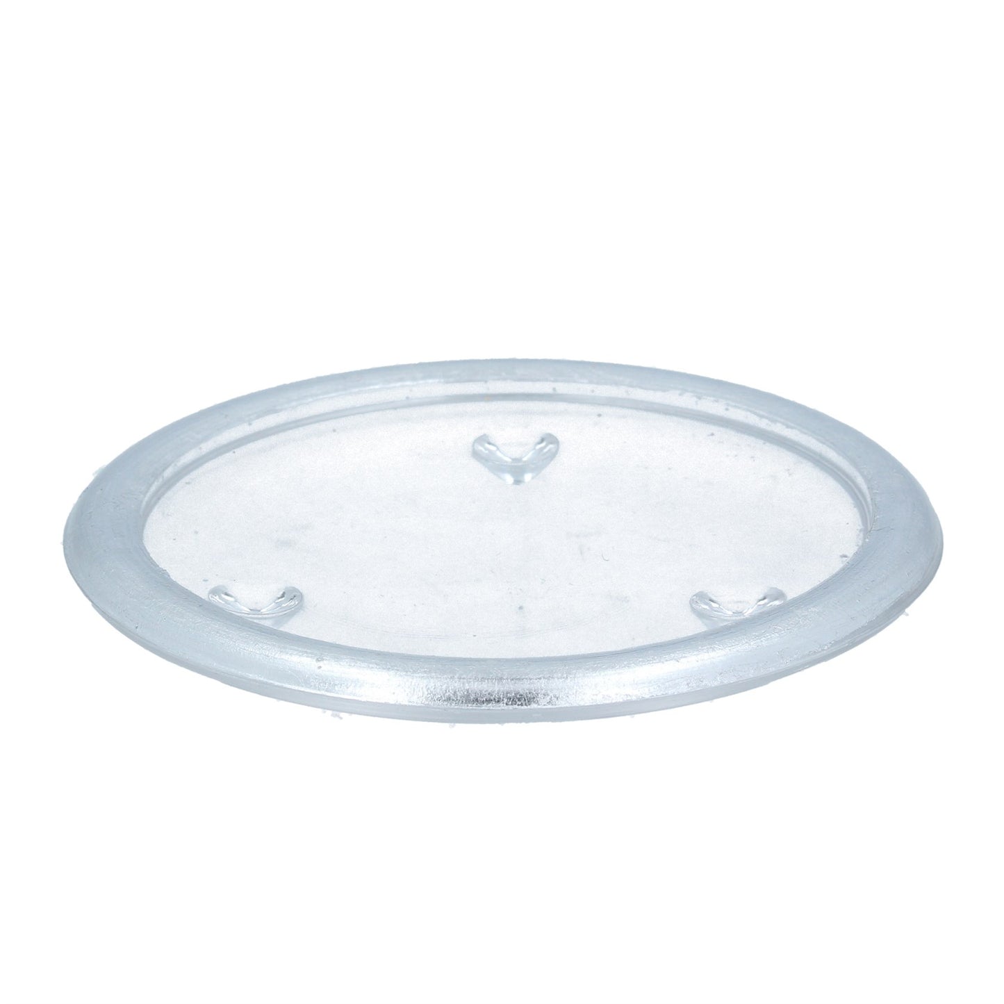 A round silver glass candle plate with a diameter of 12cm.