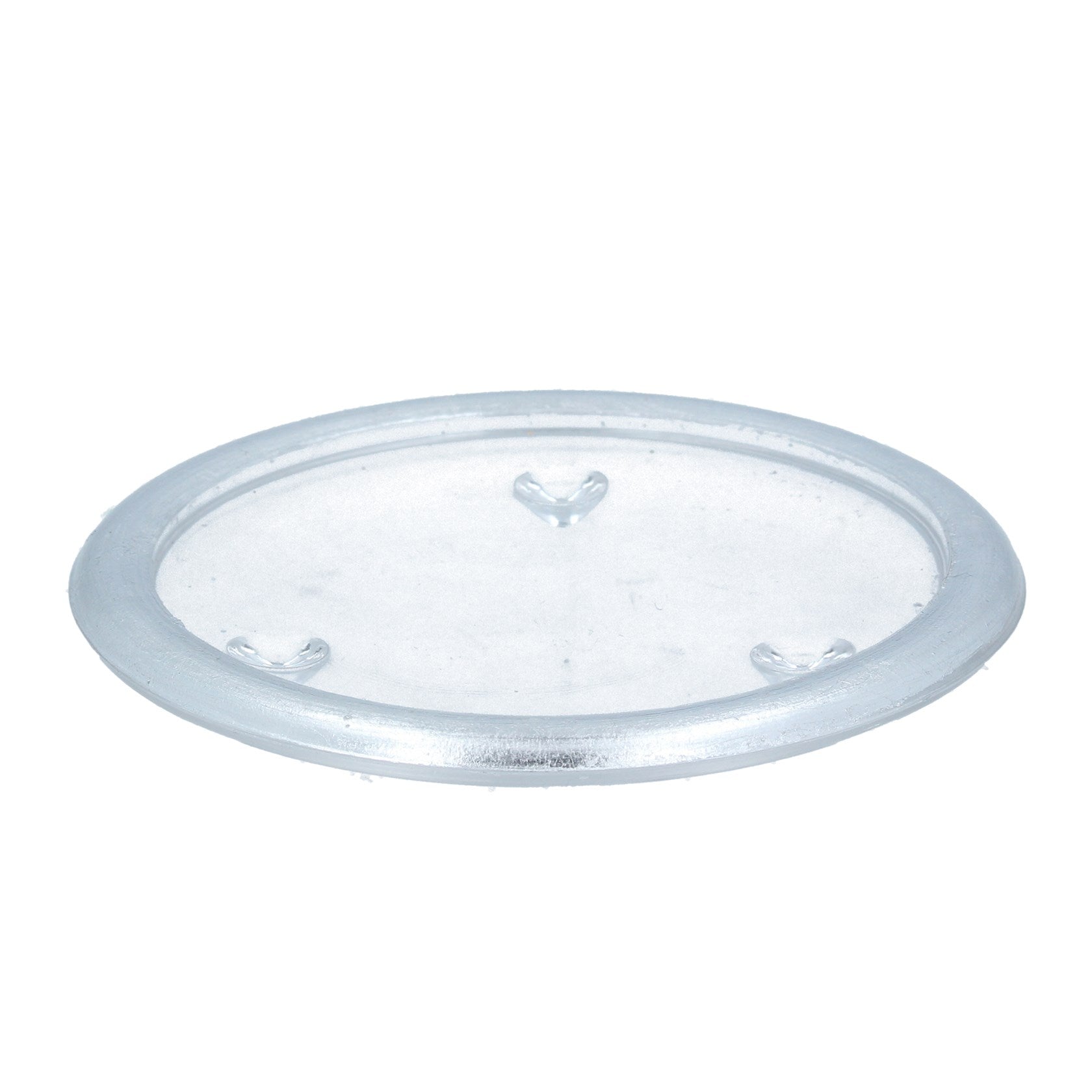 A round silver glass candle plate with a diameter of 12cm.