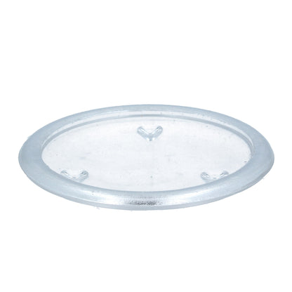 A round silver glass candle plate with a diameter of 12cm.