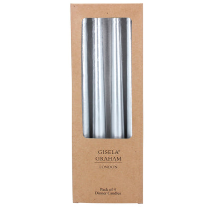 Box of 4 Metallic Silver Taper Dinner Candles