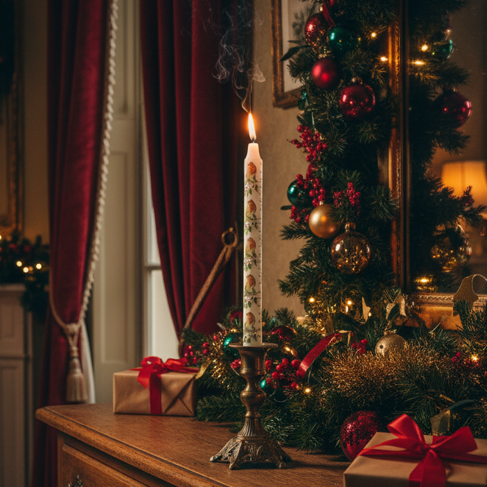 Robin and Holly Advent Taper Christmas Candle