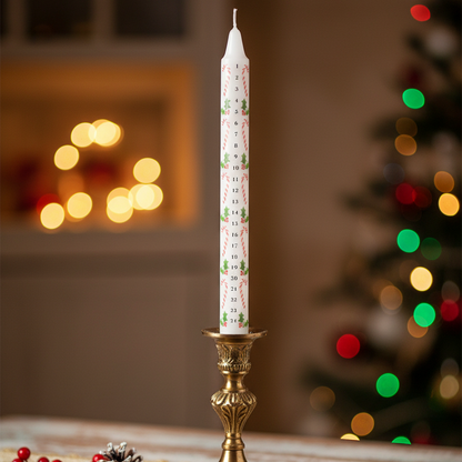 Candy Cane and Holly Advent Taper Christmas Candle