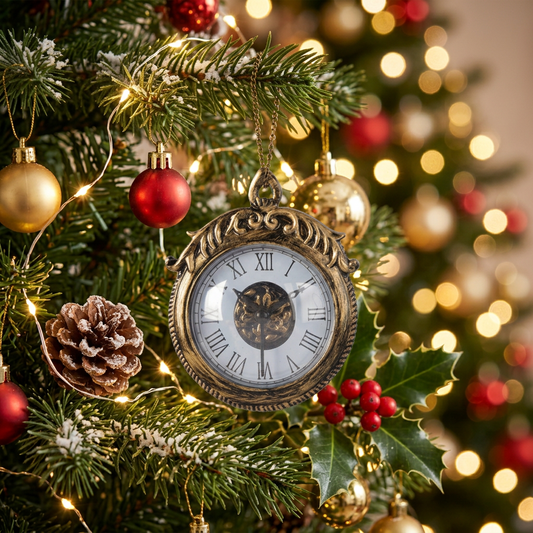 Vintage Style Clock Christmas Tree Decoration