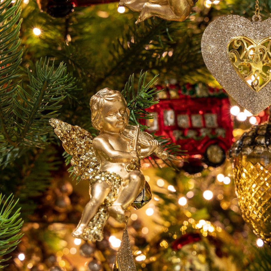 Set of 4 Gold Cherub Hanging Christmas Decorations