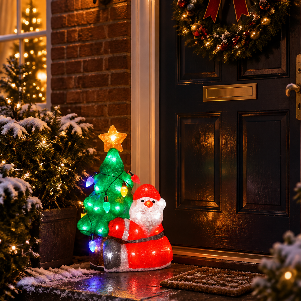 Acrylic Santa with Christmas Tree With Lights