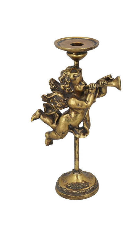 Gold Trumpeting Cherub Christmas Candlesticks