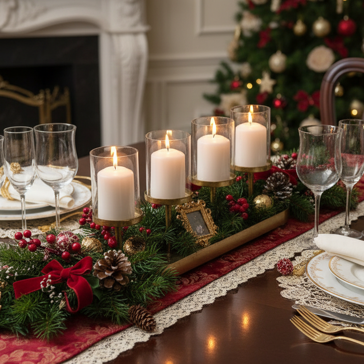 Antique Gold Vintage Style Christmas Candle Holder