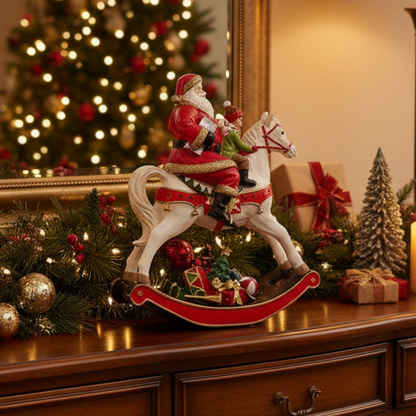 Santa and Child on Rocking Horse Christmas Decoration