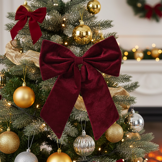 Burgundy Velvet Christmas Bow 35cm