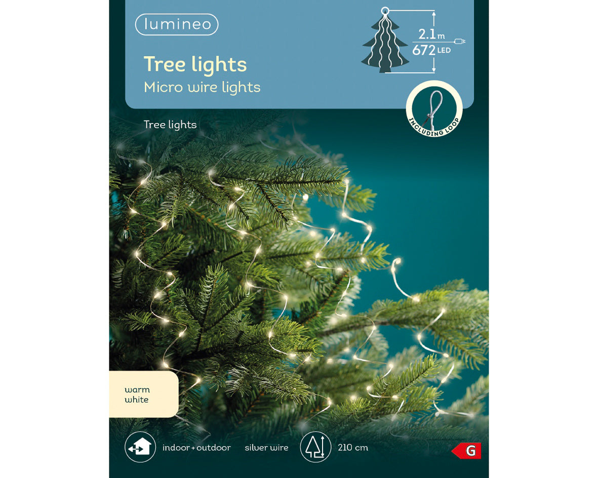 Lumineo Warm White Silver Cable Christmas Tree Lights 210cm