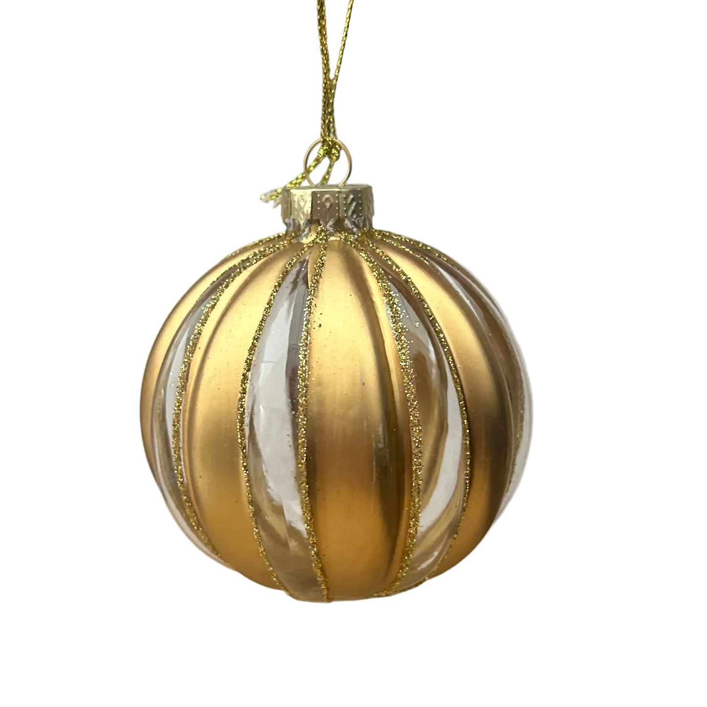 Gold Stripe Ribbed Glass Christmas Bauble