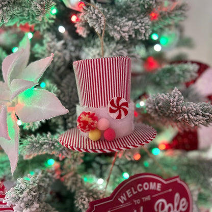 Candy Cane Top Hat Hanging Christmas Tree Decoration