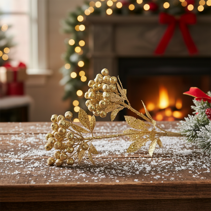 Gold Berries with Gold Christmas Foliage Spray 70cm