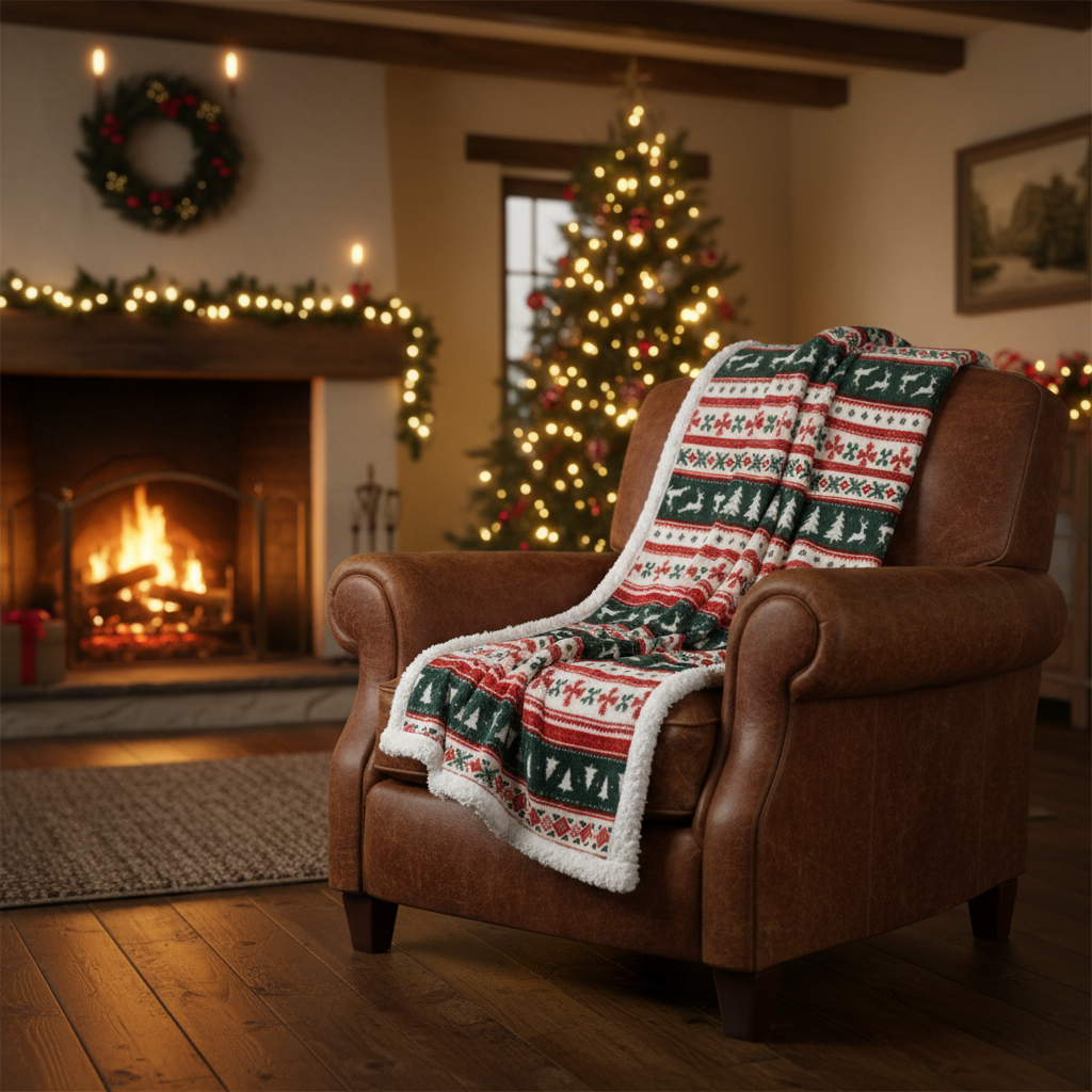 Christmas Patterned Red and Green Throw