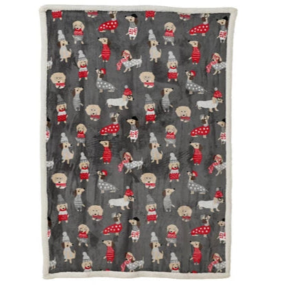 Blanket with dog pattern on a gray background
