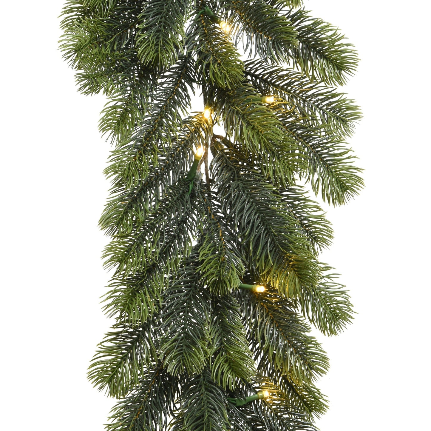 Artificial Christmas garland with lights on a white background