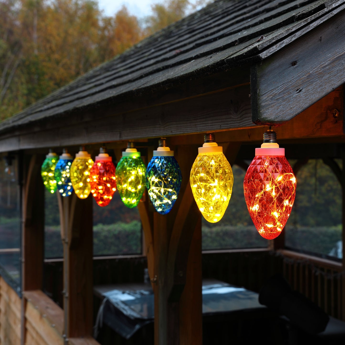 Set of 8 Faceted Hanging Christmas Cone Lights
