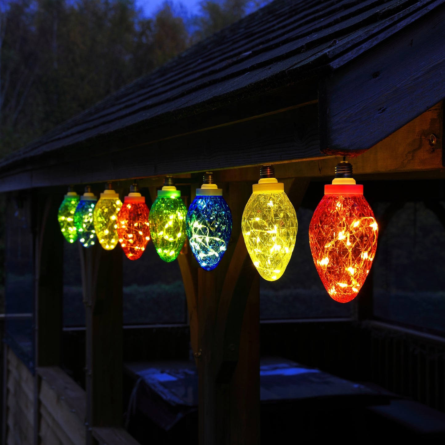 Set of 8 Faceted Hanging Christmas Cone Lights