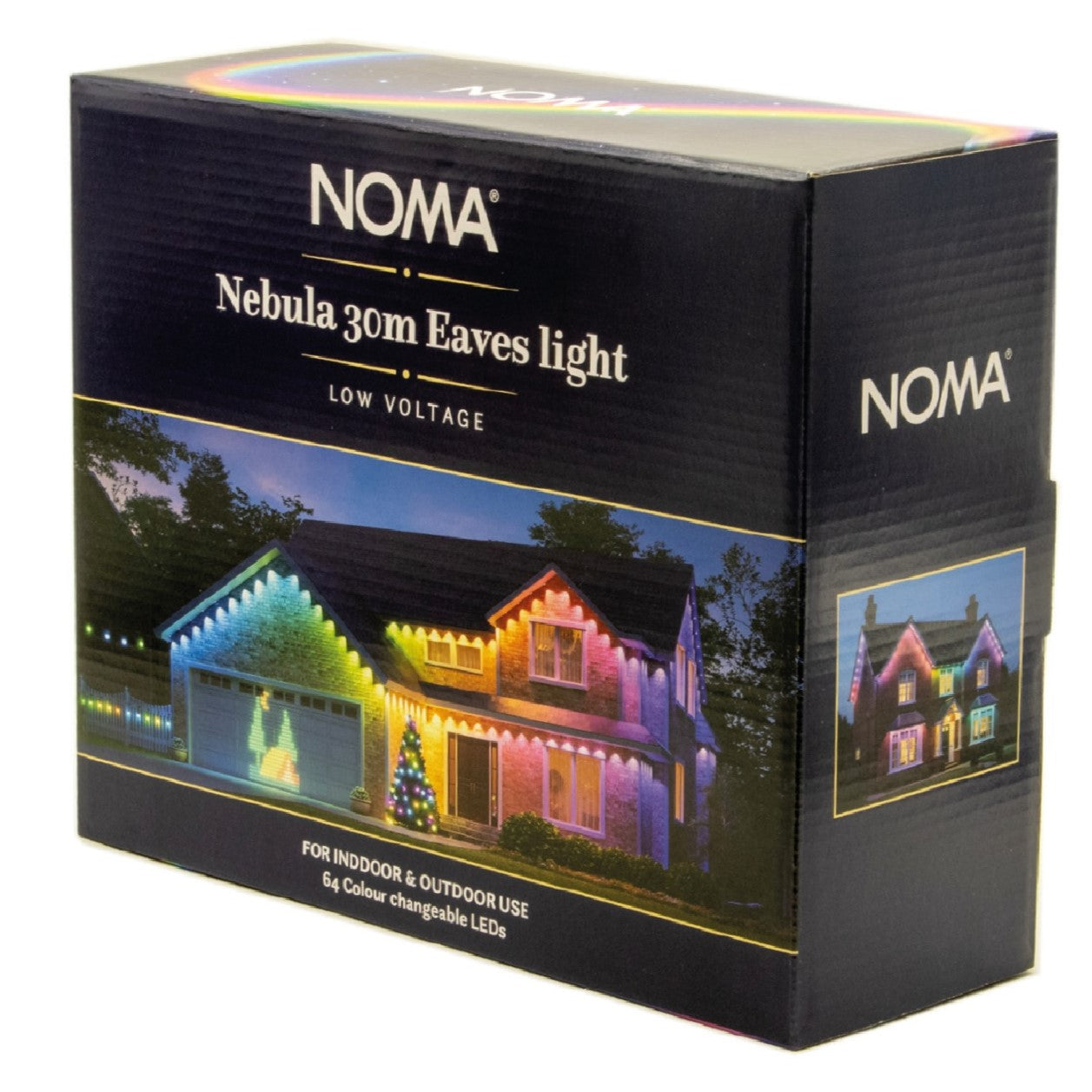 NOMA Nebula 30m Eaves light low voltage LED holiday light box, shown at a three-quarter angle on a white background.
