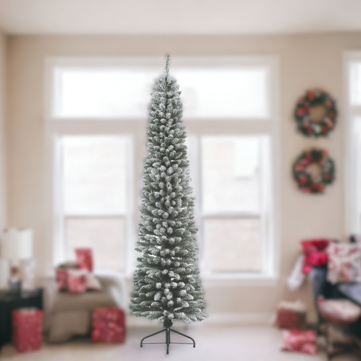 Everlands Snowy Pencil Pine 210cm/7ft Christmas Tree