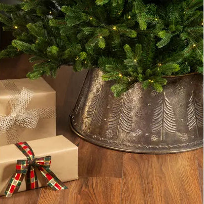 Tree Design Bronze Antique Metal Christmas Tree Skirt Collapsible 70cm