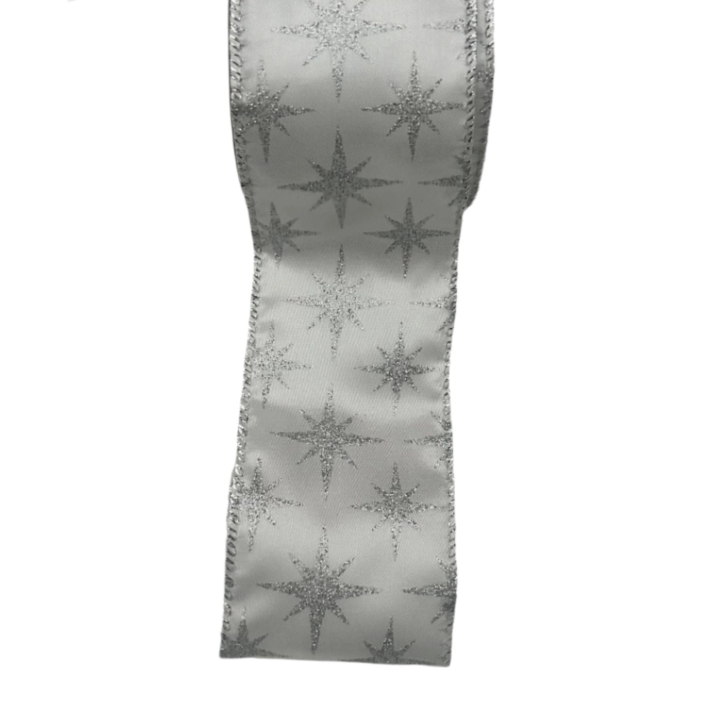 Silver and White Star Pattern Christmas Ribbon 5m