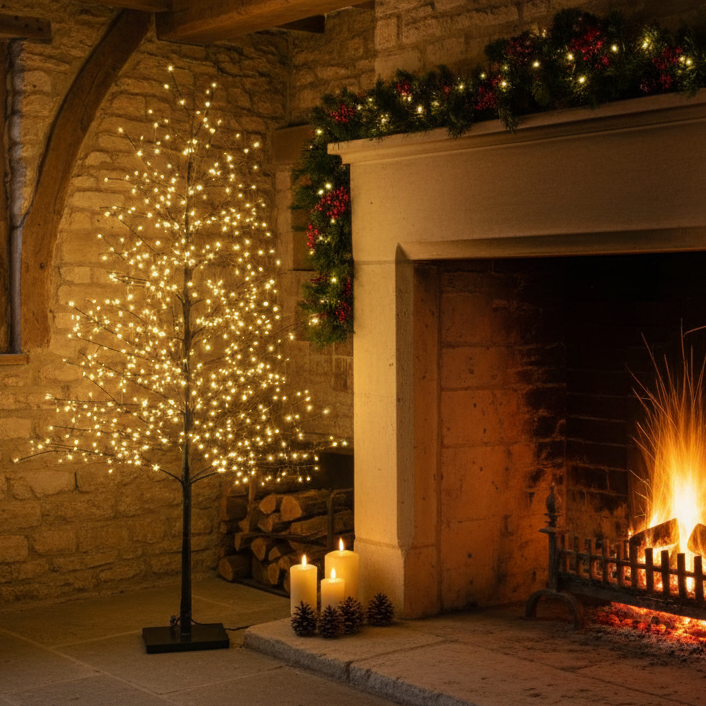 1.8M Micro LED Black Christmas Twig Tree with Warm White Lights