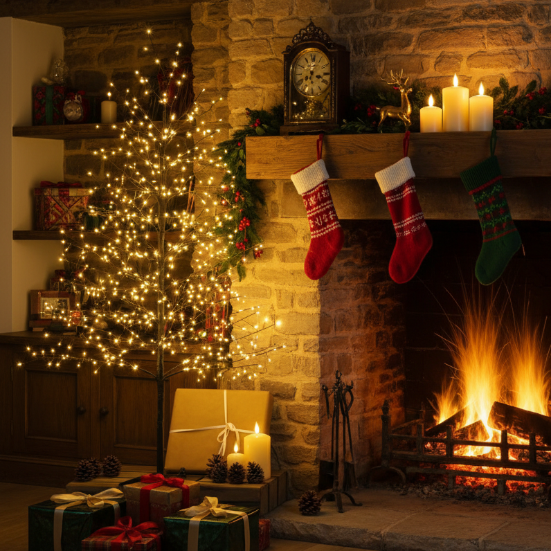 1.8M Micro LED Black Christmas Twig Tree with Warm White Lights