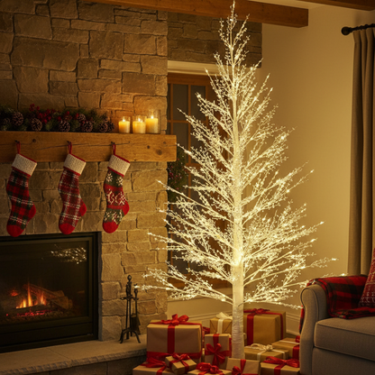 1.8M White Mini Berry Christmas Twig Tree with Warm White Lights