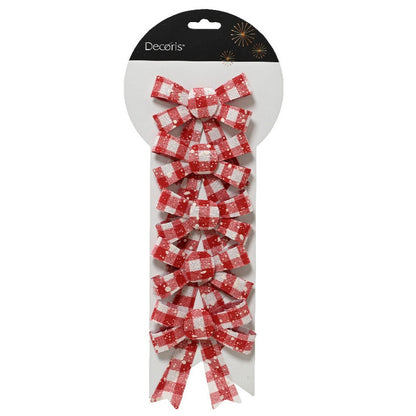 Pack of Red and White Check Christmas Bows