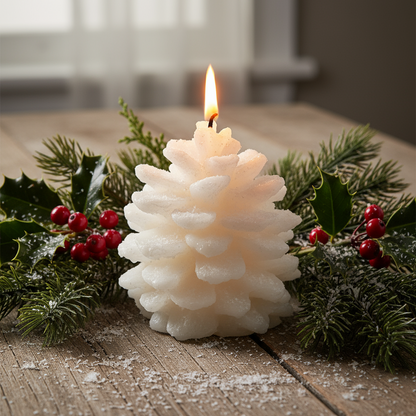 Snow White Pinecone Wax Christmas Candle Decoration