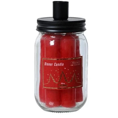 Red Mini Dinner Candles with Candle Holder and Storage Jar
