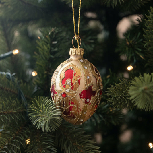 Red and Gold Glass Oval Christmas Bauble 6cm