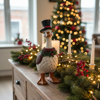 Resin Christmas Duck Ornament with Top Hat