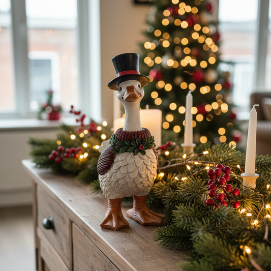 Resin Christmas Duck Ornament with Top Hat
