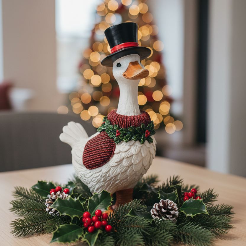 Resin Christmas Duck Ornament with Top Hat