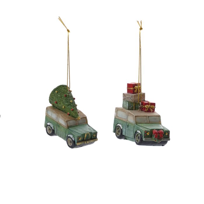 Land Rover with Present and Tree Christmas Tree Decorations
