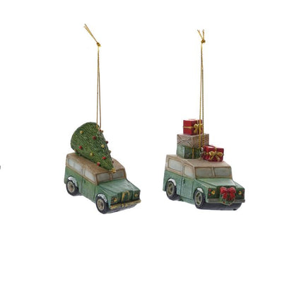 Land Rover with Present and Tree Christmas Tree Decorations