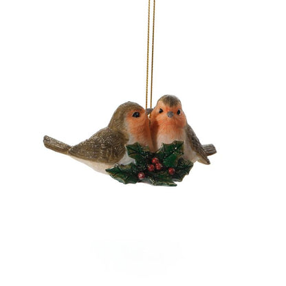 Robins with Holly and Berries Christmas Tree Ornament