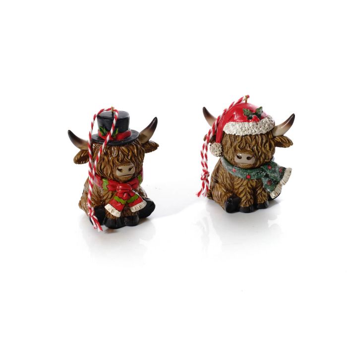 Highland Cow with Hat and Scarf Christmas Tree Decoration