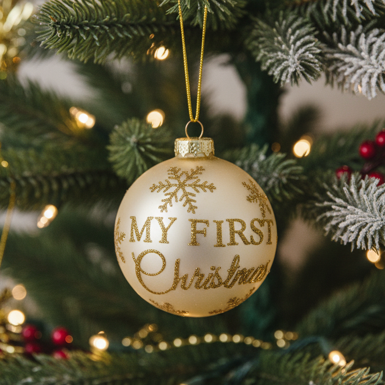 My First Christmas 8cm Glass Bauble