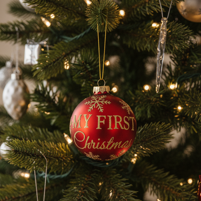 My First Christmas 8cm Glass Bauble