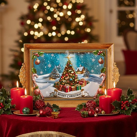 Christmas Tray with Merry Christmas Tree Scene