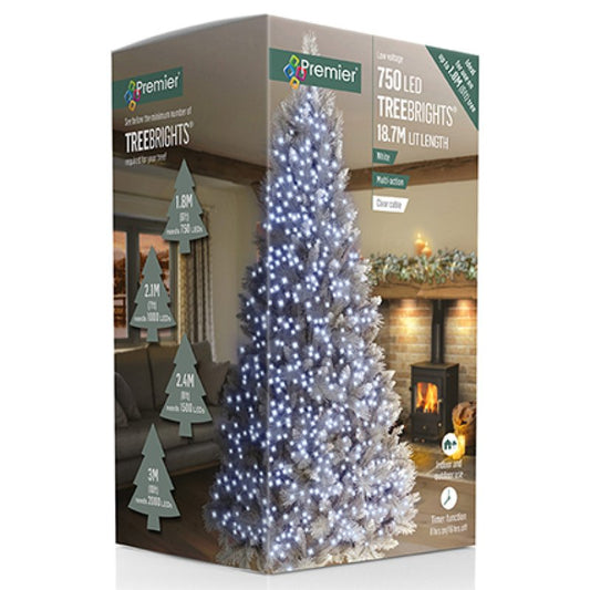 Premier 750 LED tree lights in its retail packaging, featuring a white-lit tree illustration on the box.