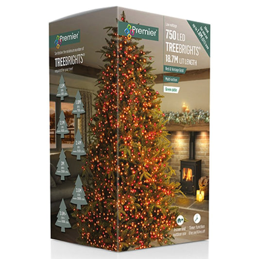 Premier TreeBrights 750 Red and Vintage Gold LED Christmas String Lights